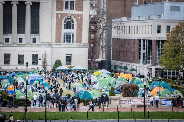 Tents erected at the pro-Palestinian demonstration encampment at Columbia University in New York, on Wednesday, April 24, 2024.