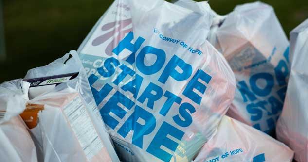 Plastic bags of food that say "Hope Starts Here"