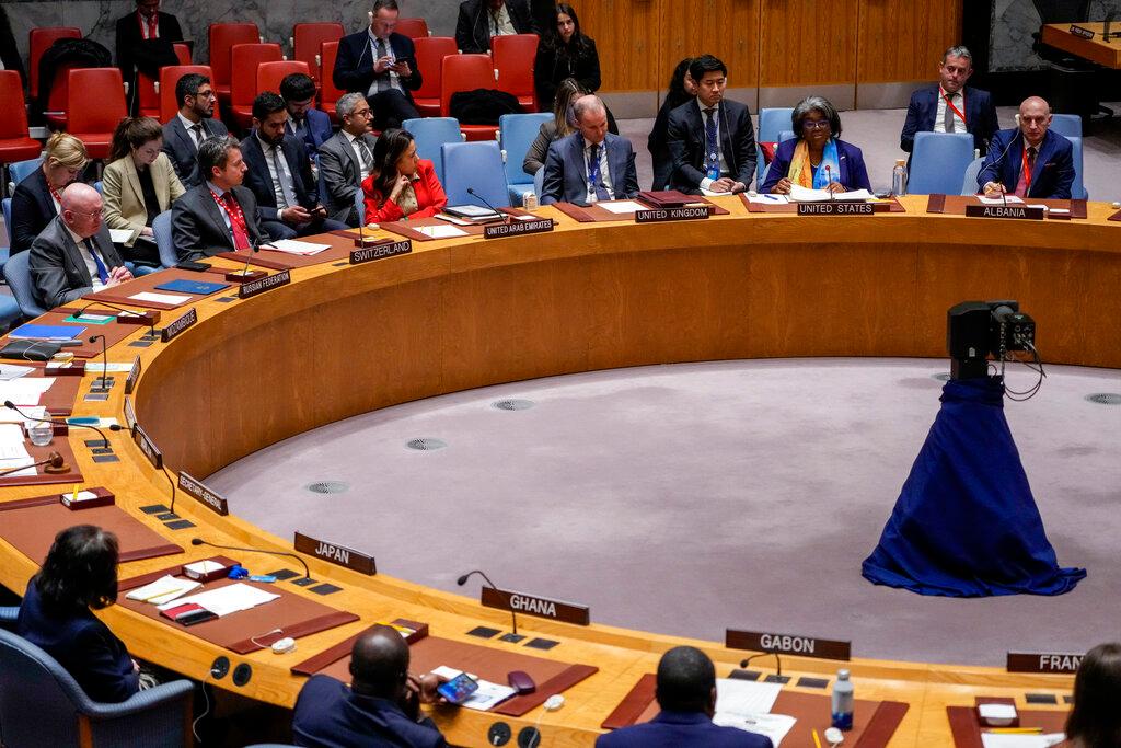 Linda Thomas-Greenfield, Representative of the United States to the United Nations, speaks during a Security Council meeting,