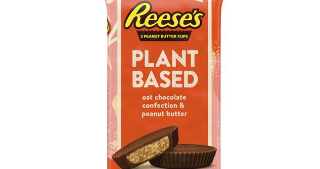 A package of Reese's plant-based oat chocolate confection and peanut butter