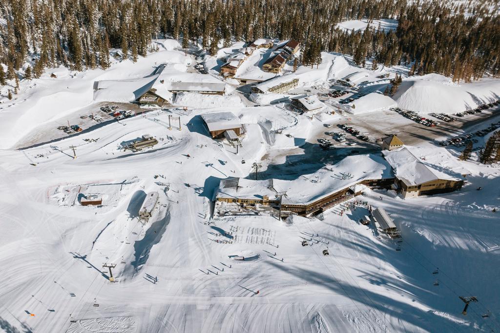 In this aerial drone image provided by Mammoth Mountain, the ski resort is covered with snow in Mammoth Lakes, Calif., on March 16, 2023.