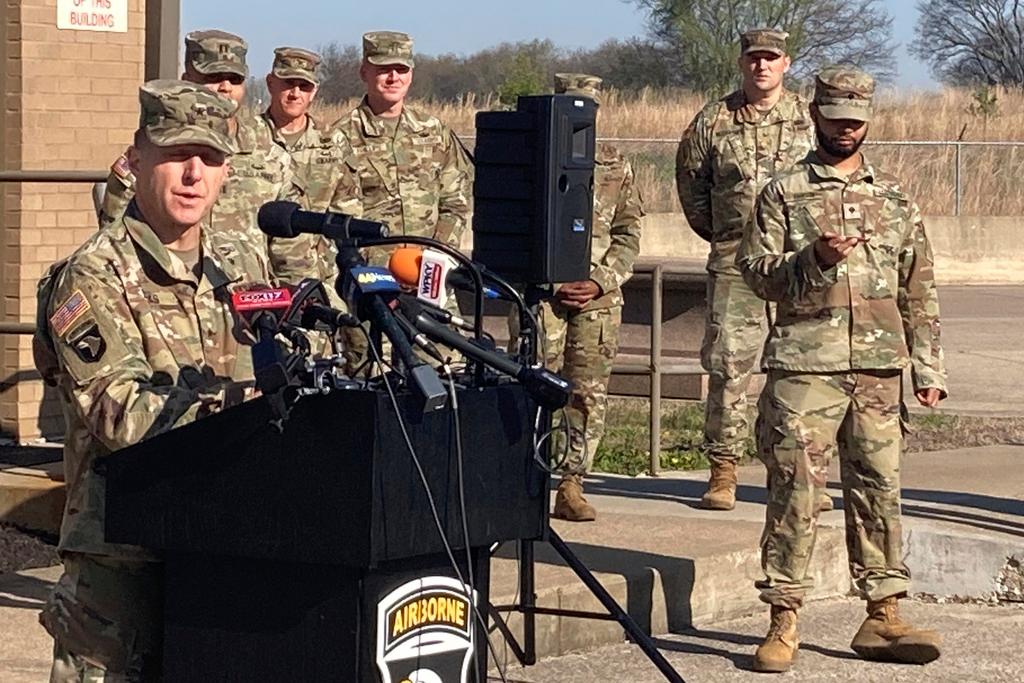 Military officials hold a news conference in Fort Campbell, KY