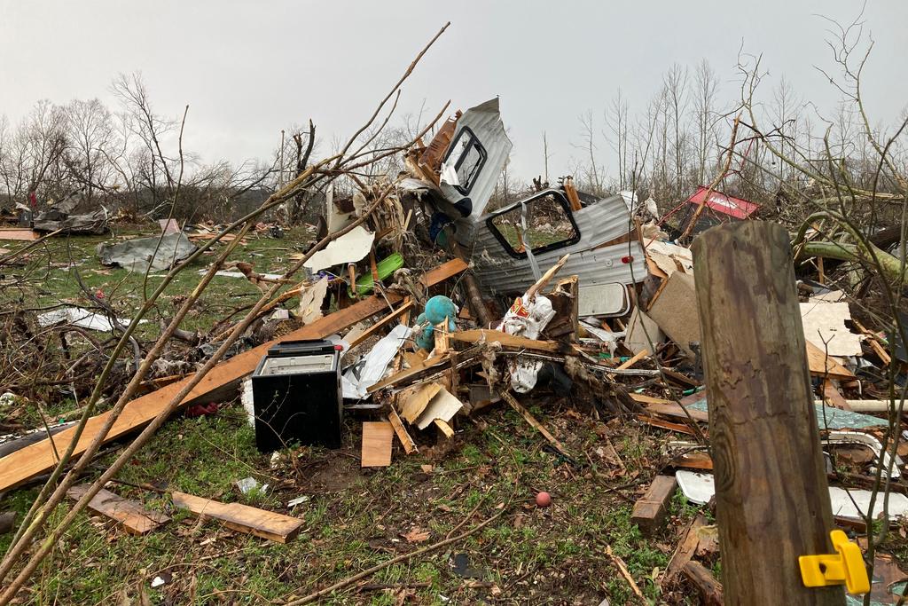 Devastation from a tornado that hit Glen Allen, Mo., in southeastern Missouri, killing several people and causing an unknown number of injuries, is pictured on Wednesday, April 5, 2023.