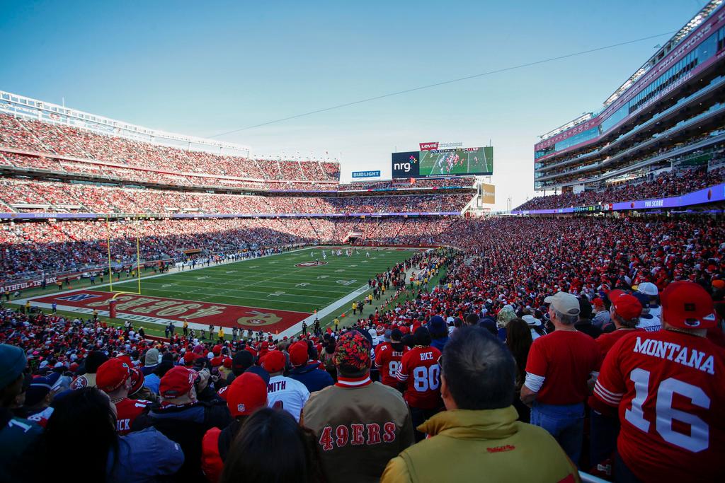 Fans at Levi's Stadium watch the first half of an NFL divisional round playoff football game between the San Francisco 49ers and the Dallas Cowboys in Santa Clara, Calif., Jan. 22, 2023