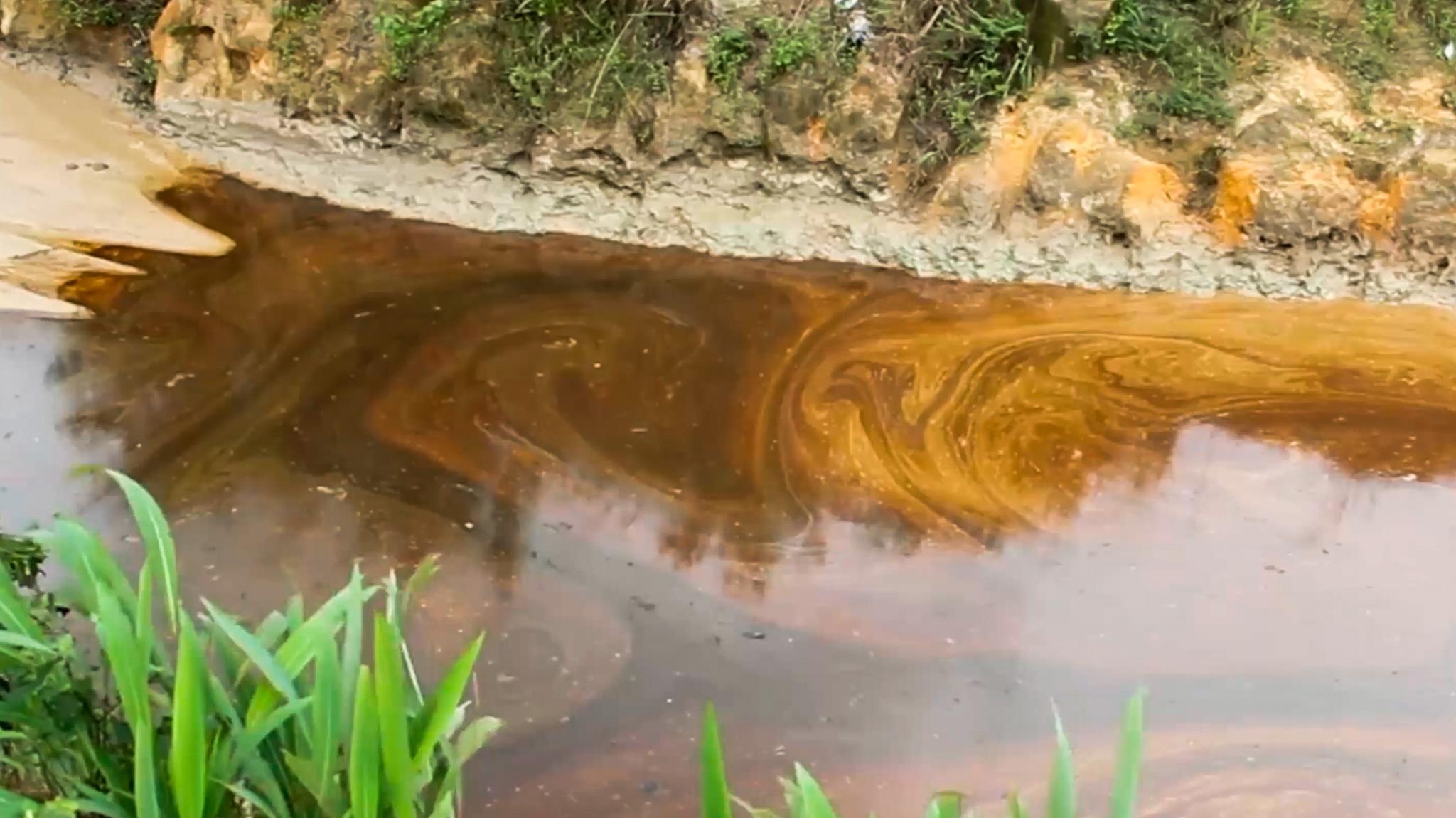 Oil swirling around a pond