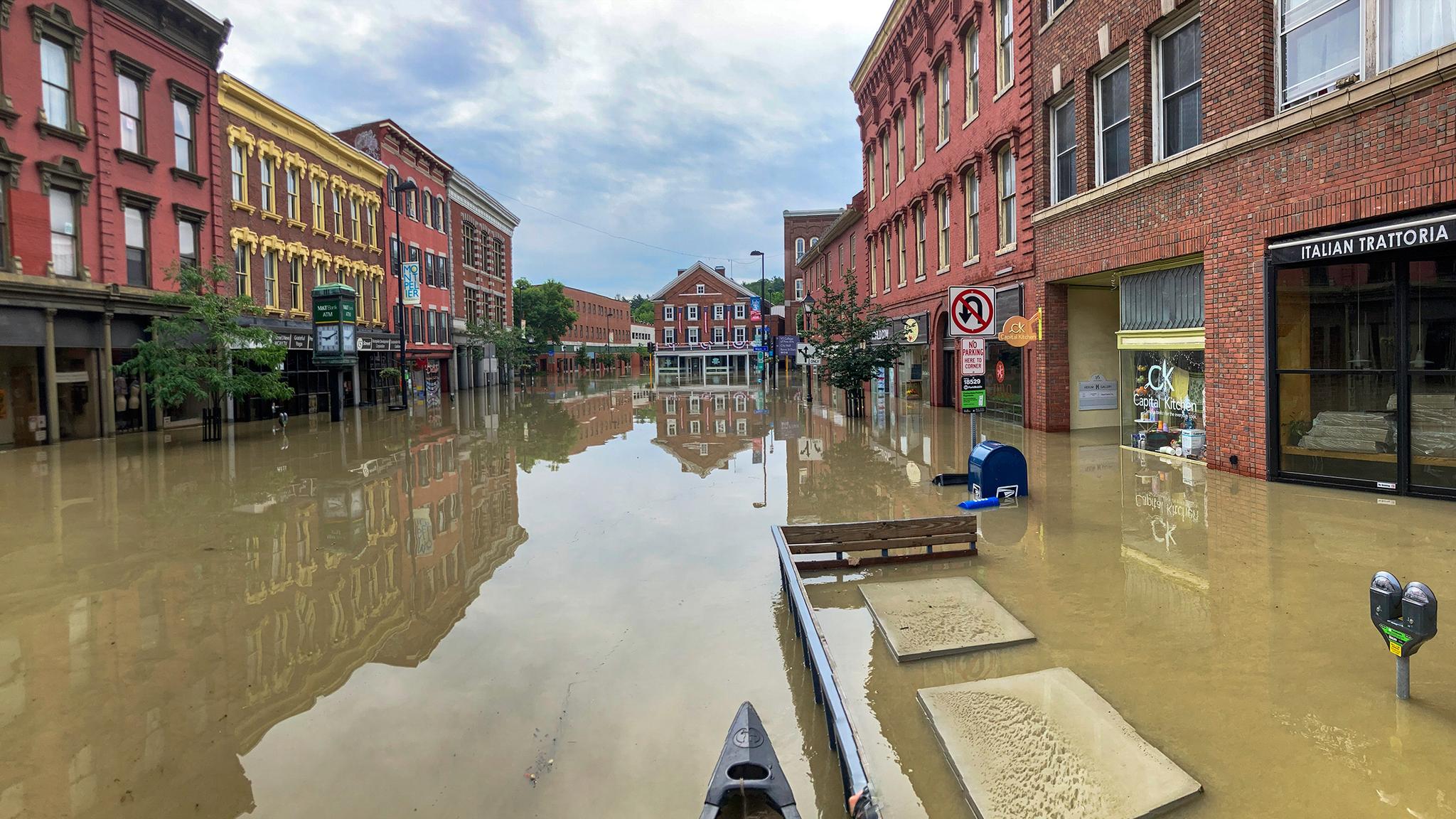 Flooded downtown area