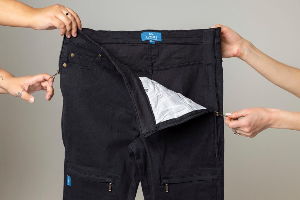 a pair of pants adapted for people with disabilities sold by No LimBits