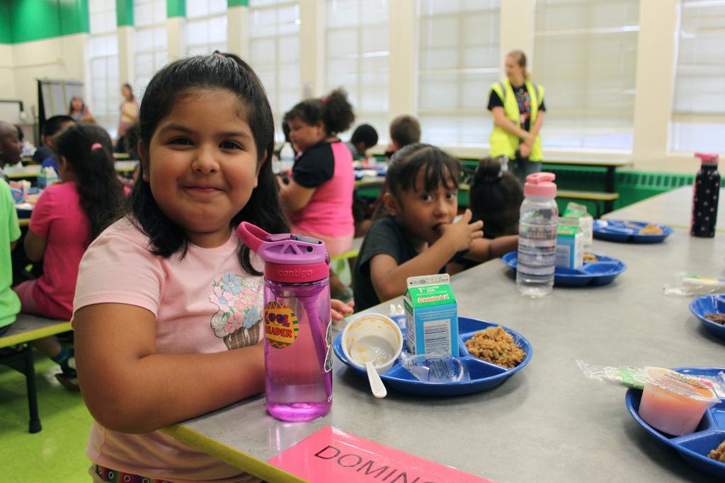 A student after finishing lunch at Lowell Elementary School in Albuquerque, New Mexico