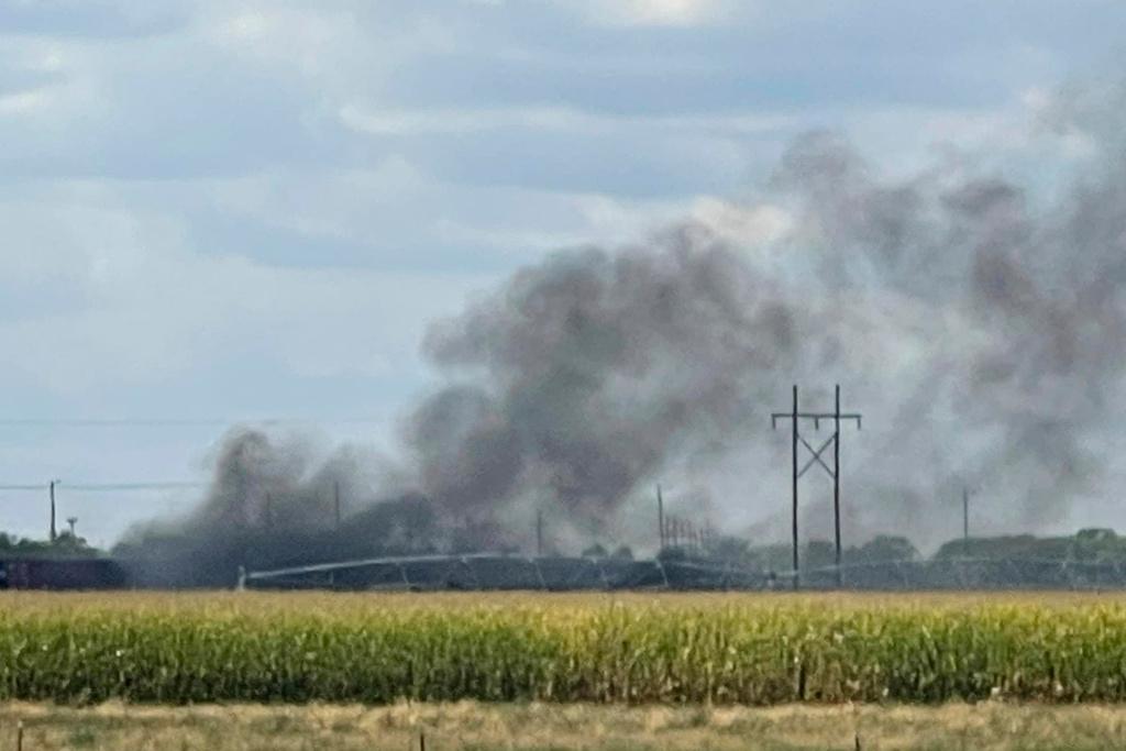 Smoke rises after an explosion at Union Pacific's Bailey Yard in North Platte, Nebraska