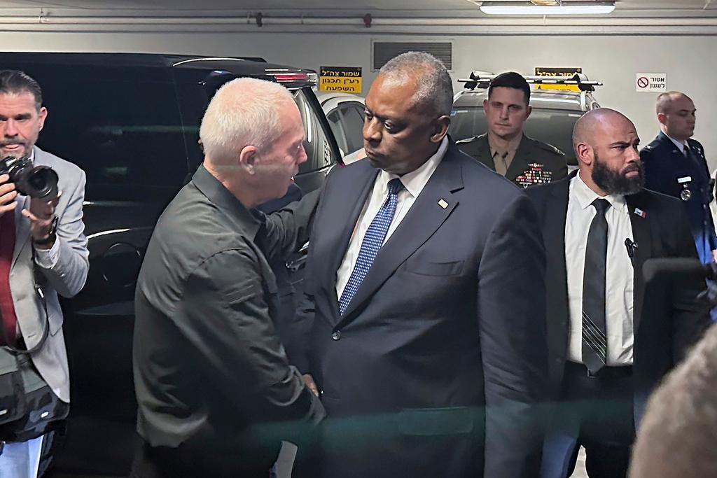 U.S. Defense Secretary Lloyd Austin is greeted by Israel’s Minister of Defense Yoav Gallant