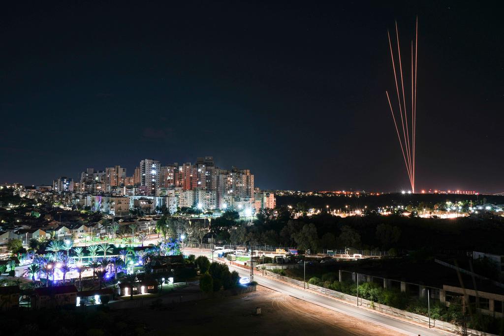 Rockets fired from the Gaza Strip towards Israel, are seen from Ashkelon, southern Israel