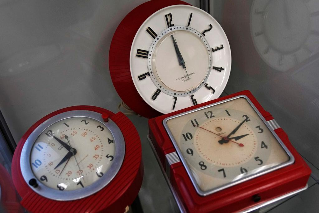 Wall clocks on display