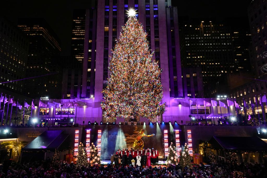 The Christmas tree at Rockefeller Center is lit in New York