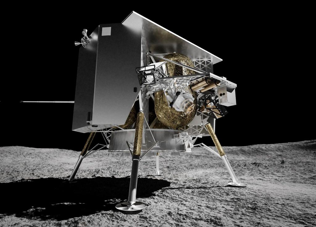 Illustration of Peregrine lunar lander on the surface of the moon