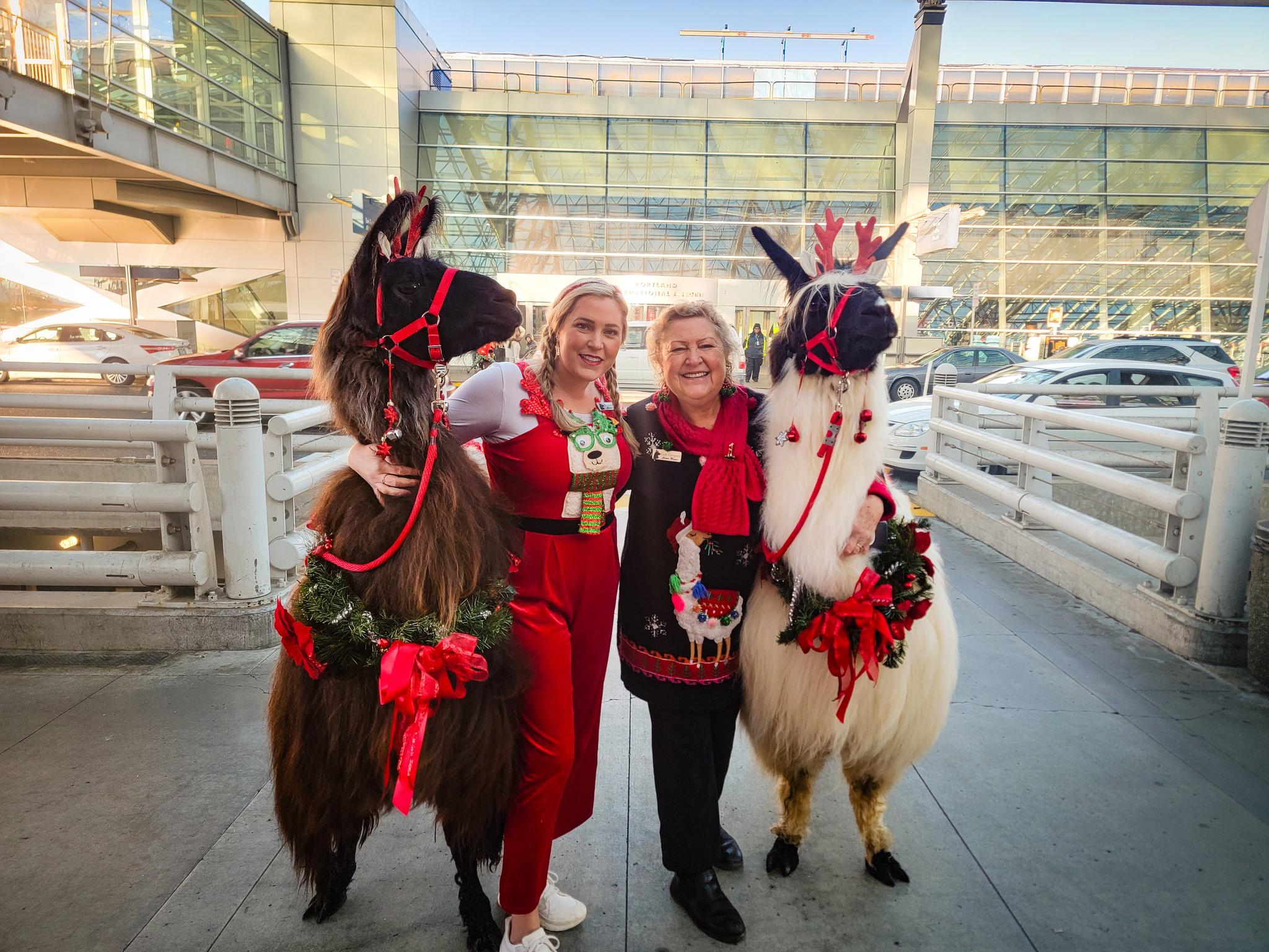 Shannon Joy and Mom Lori and their llamas at PDX