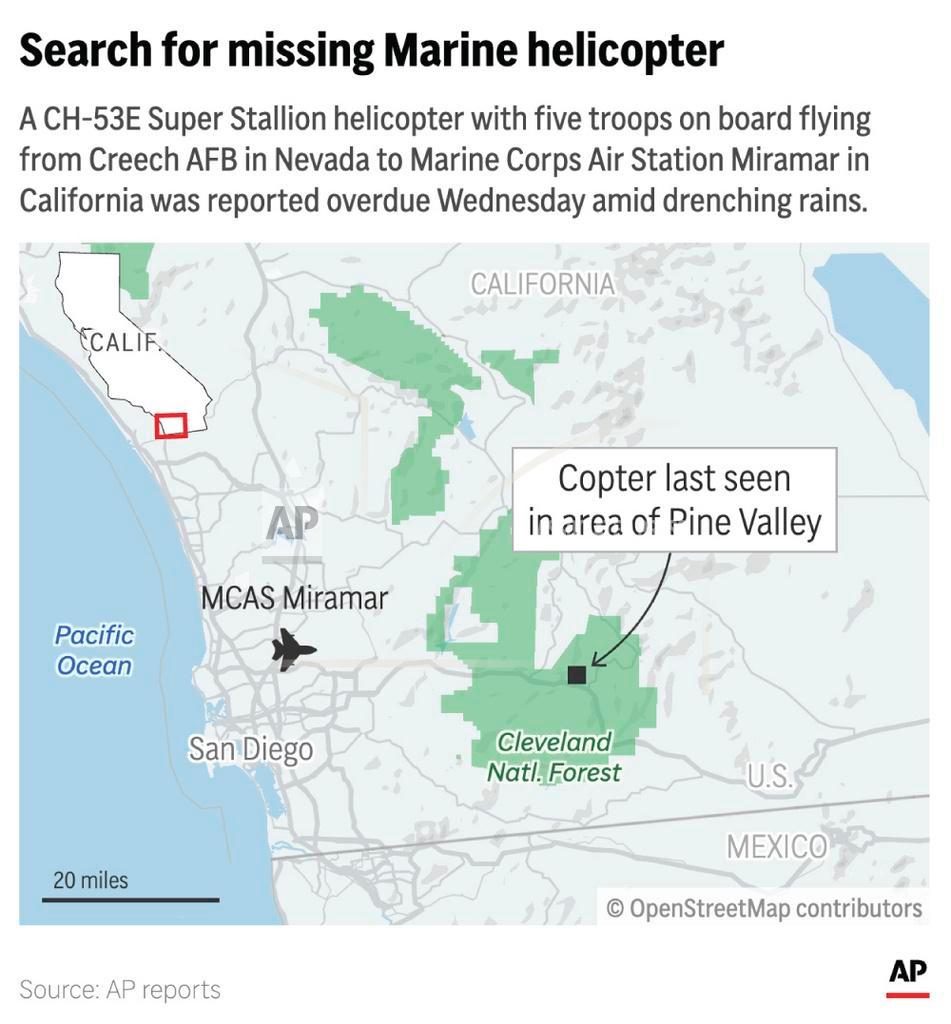 The Marines were flying a CH-53E Super Stallion helicopter from Creech Air Force Base, northwest of Las Vegas