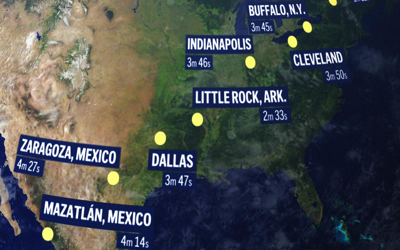 Map of eclipse over North America