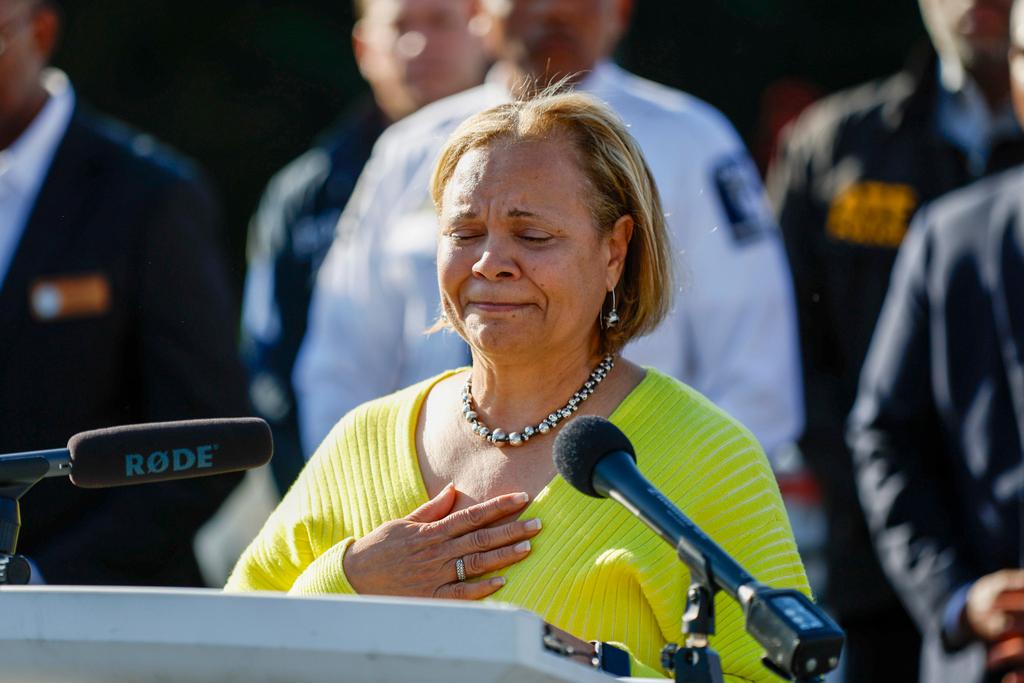 Charlotte Mayor Vi Lyles gets choked up as she speaks at a press conference 