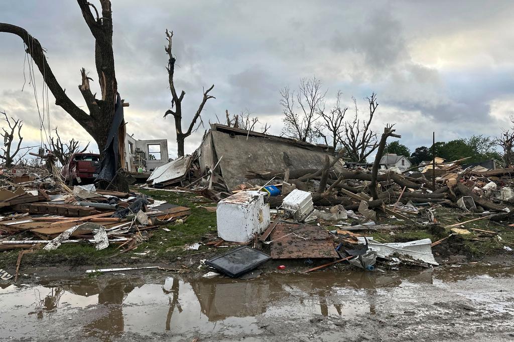 Damage is seen after a tornado moved through Greenfield, Iowa,