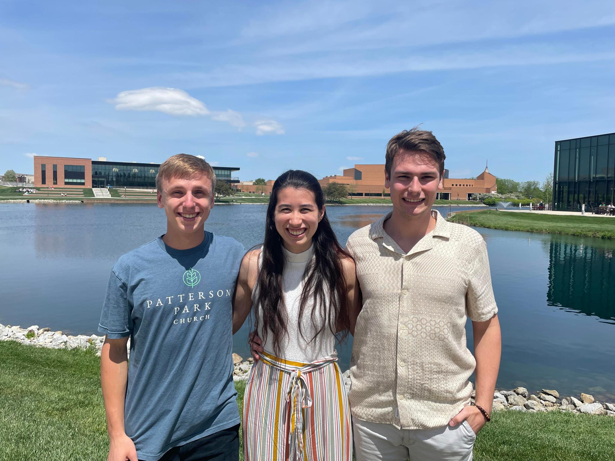 Josiah Zurick (far right), Kimiye Wenger (middle), and Thaddeus Krueger (far left)