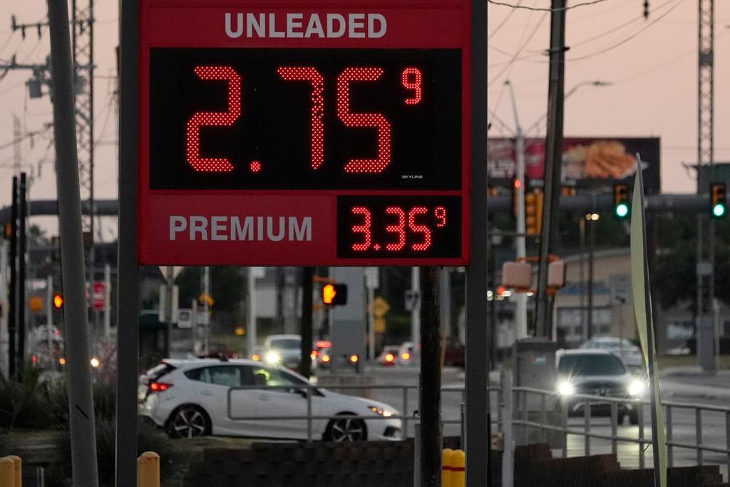 Motorist pass posted gas prices, Monday, June 10, 2024, in San Antonio. Gas prices are once again on the decline across the U.S., bringing some relief to drivers now paying a little less to fill up their tanks.