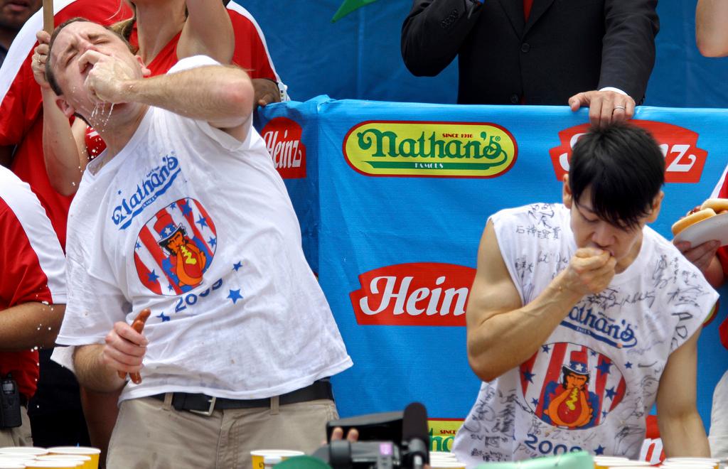 Joey Chestnut vs. Takeru Kobayashi at hot dog eating contest