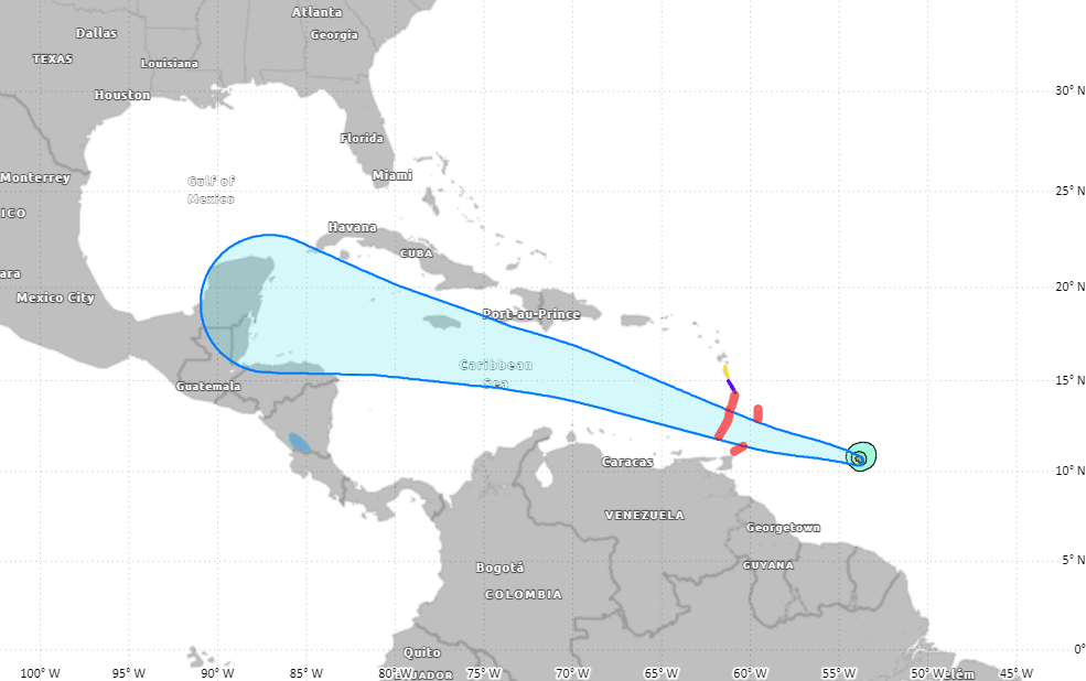 The latest NHC intensity forecast will continue to explicitly show  rapid intensification over the next day, making Beryl an extremely  dangerous Category 4 hurricane 