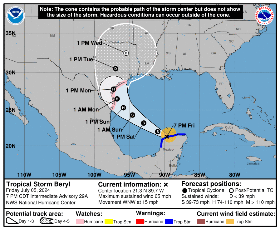 Corpus Christi, Port Lavaca, Texas potential Beryl Landfall areas