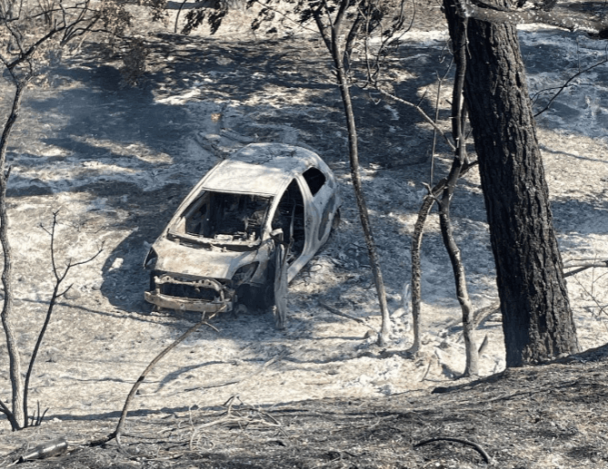 The car went down an embankment approximately 60 feet and burned completely, spreading flames that caused the Park Fire