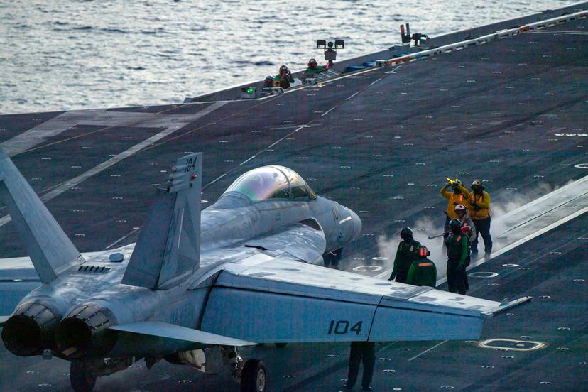 F/A-18 Super Hornet prepares to launch off the flight deck of the Nimitz-class aircraft carrier USS Theodore Roosevelt 