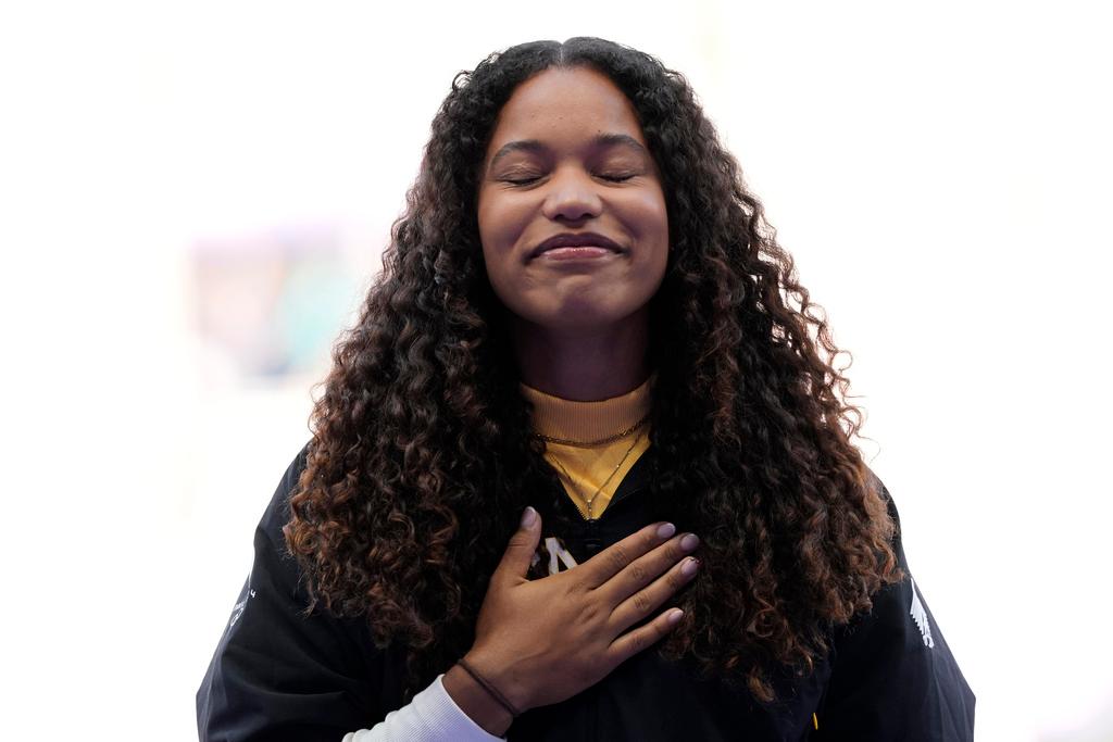 Gold medalist Yemisi Ogunleye, of Germany