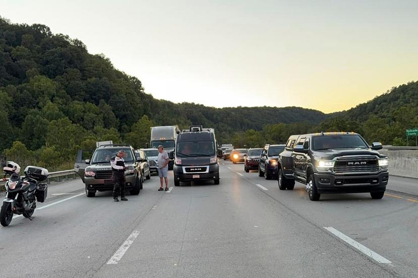 Traffic stopped during an active shooting on Interstate 75 north of London, Ky.