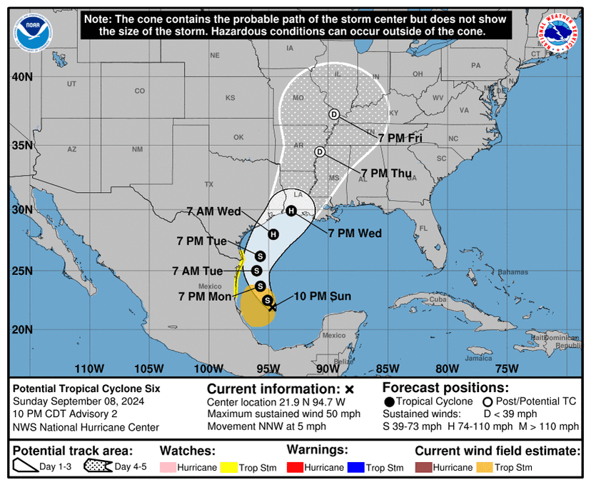 That motion should take the cyclone to the Louisiana or Upper Texas coast on Wednesday. 