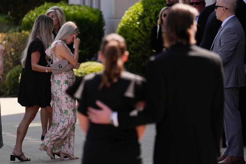 Mourners arrive for a funeral for Columbus Blue Jackets hockey player John Gaudreau and his brother Matthew Gaudreau 