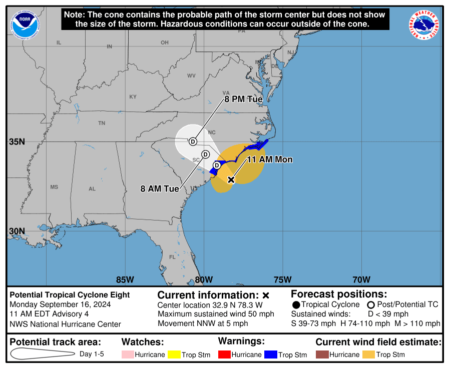 The low pressure system that the NHC has been monitoring off the  Carolina coast has not become better organized