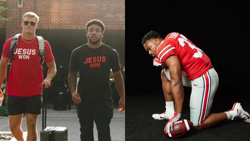 Ohio State Football Teammates. Lincoln Kienholz (left), TreVeyon Henderson (middle), Master Teague (right)..