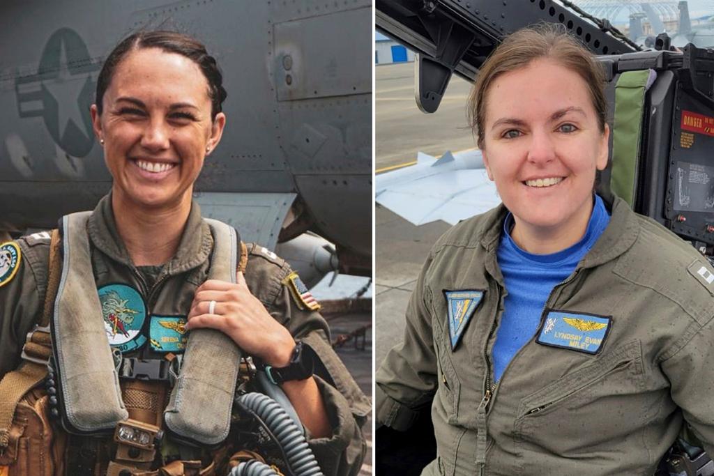 Left to right; Lt. Serena Wileman, a Naval Aviator, and Lt. Commander Lyndsay Evans, a Naval Flight Officer