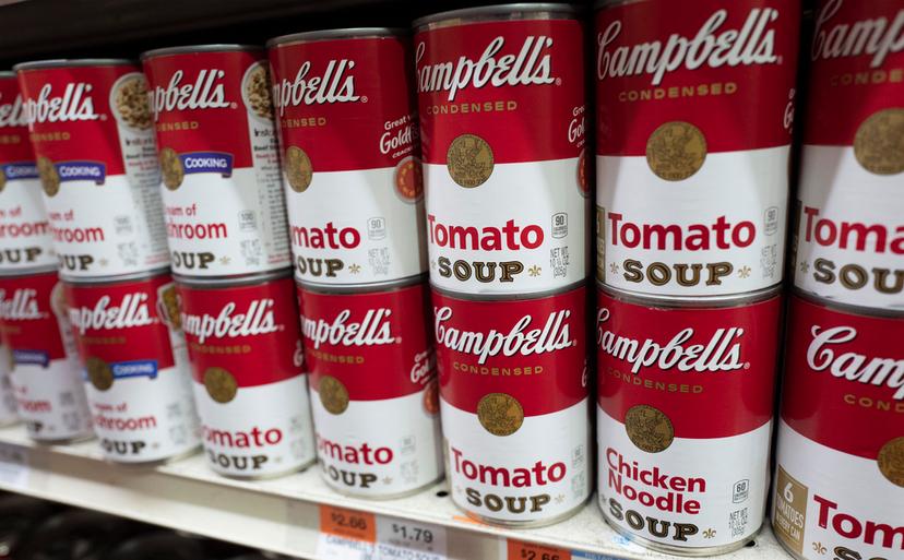 FILE - Cans of Campbell's soup are displayed in a supermarket, March 25, 2021, in New York. 