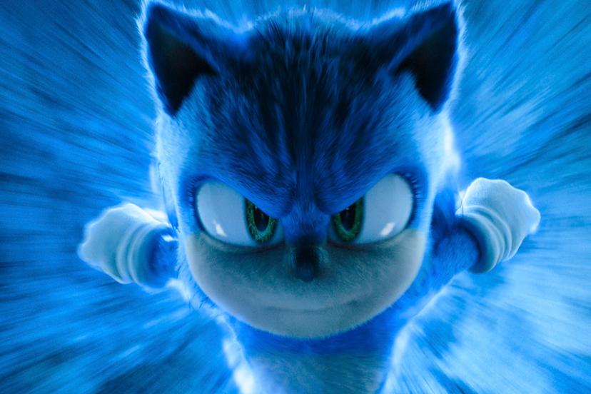 Sonic, voiced by Ben Schwartz, in a scene from "Sonic the Hedgehog 3'