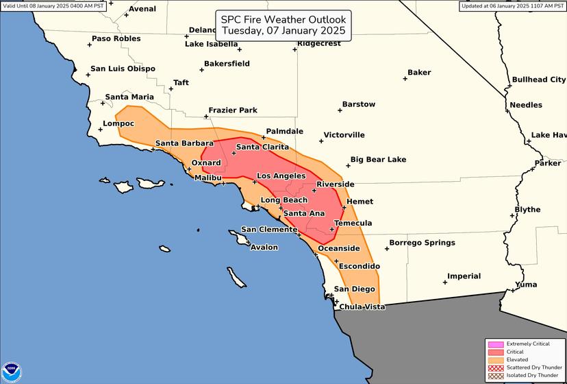 High winds, fire hazard risks