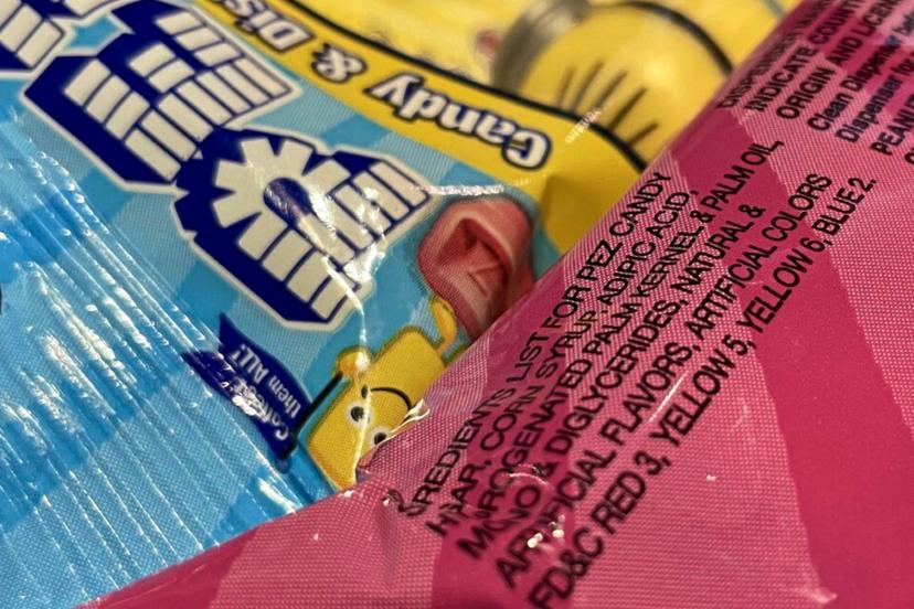 Pez candy, which contains red dye no. 3