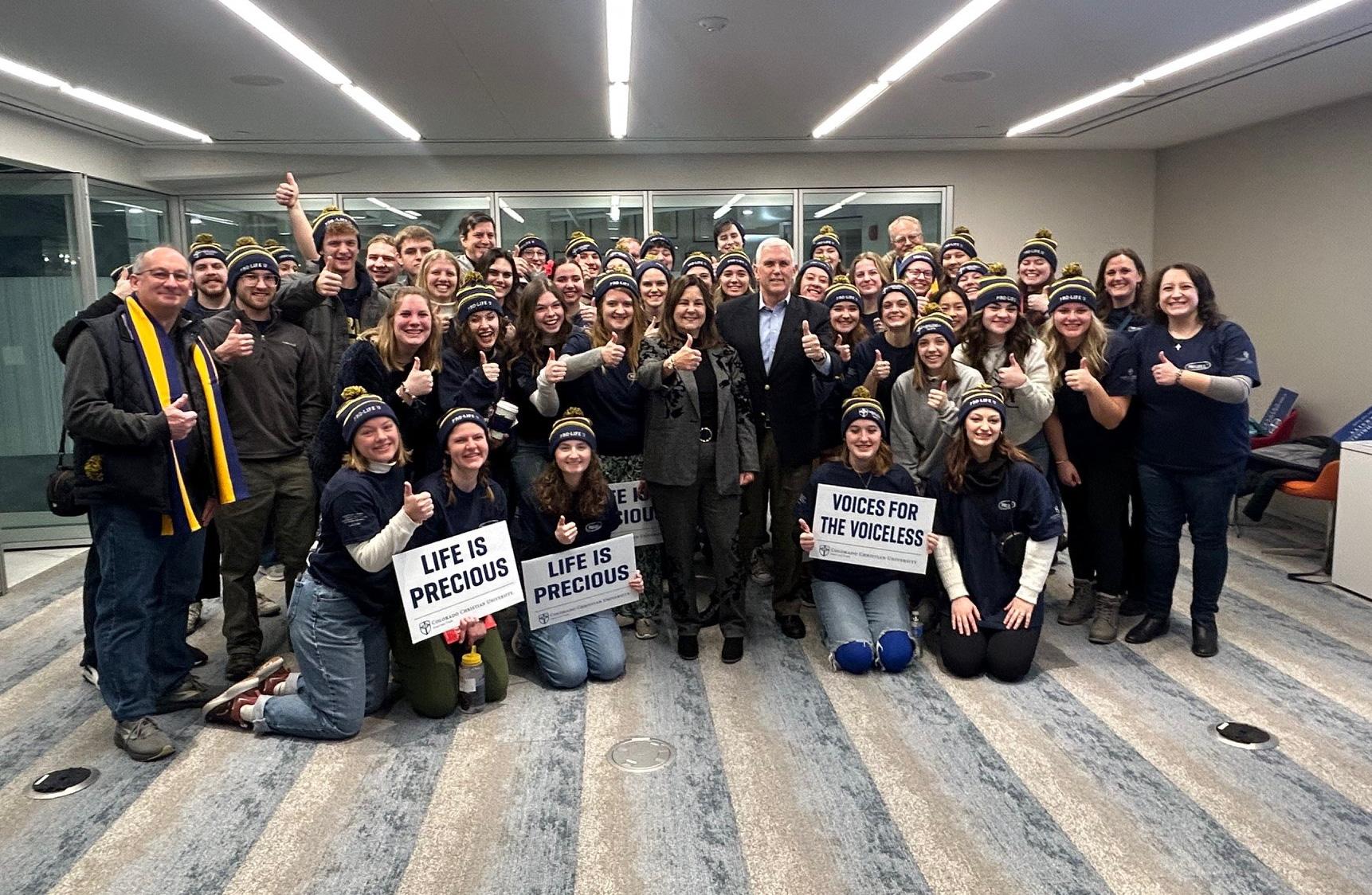 Former Vice President Mike Pence, wife Karen, students and staff from CCU