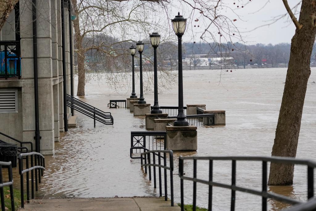 Water rises along the Cumberland River at McGregor Park in Clarksville, Tenn. 