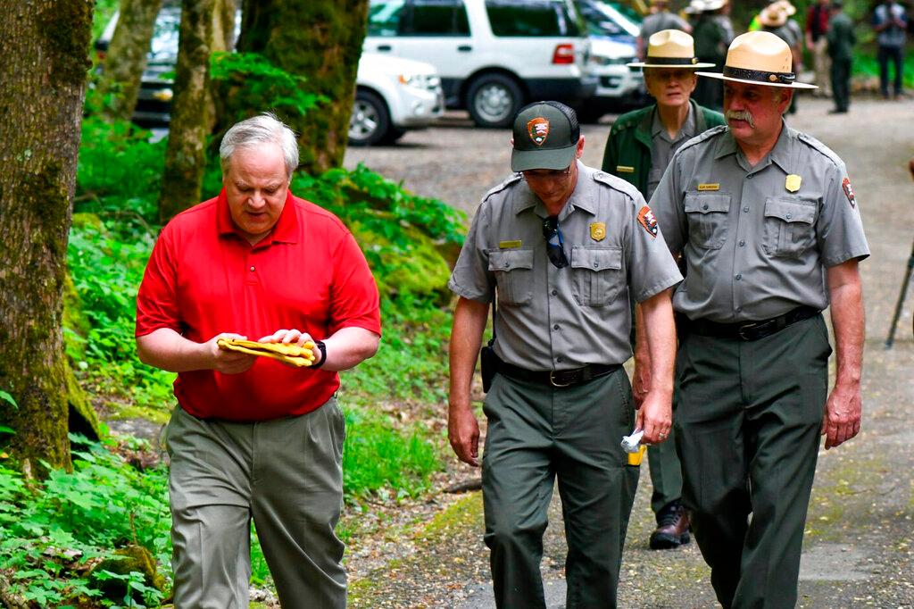 Interior Secretary David Bernhardt, the Interior Secretary visits with National Parks Service employees at Great Smoky Mountains National Park