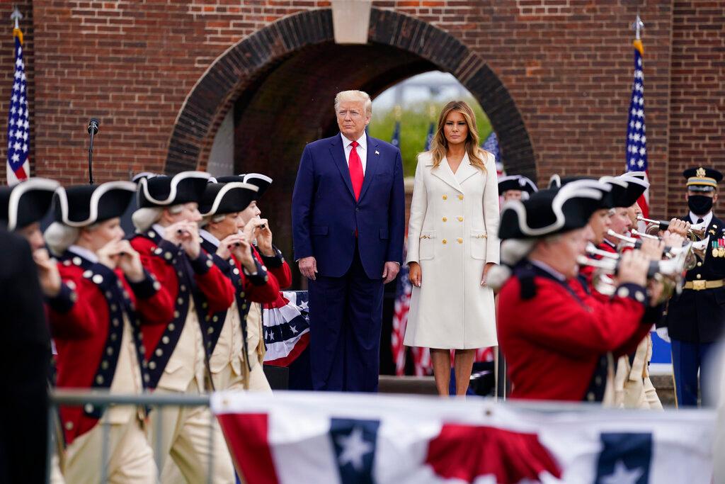 President Donald Trump and first lady Melania Trump participate in a Memorial Day ceremony at Fort McHenry National Monument and Historic Shrine in Baltimore. 