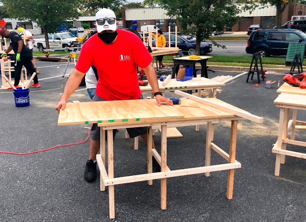 man building desk