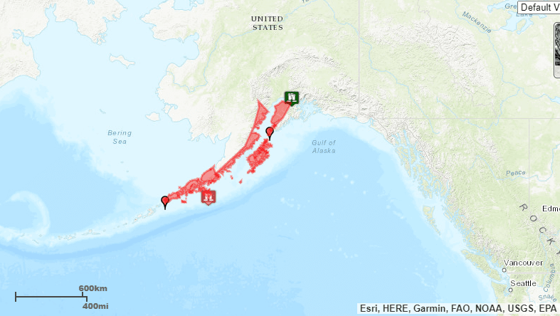 Map of Tsunami Warning Alaska Peninsula 