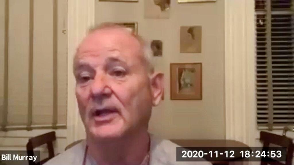 In this November 12, 2020 image taken from video, actor Bill Murray takes part in a virtual production of "Poetry for the Pandemic." Murray is set to play Job in a biblical reading designed to spark meaningful conversations across spiritual and political divides.