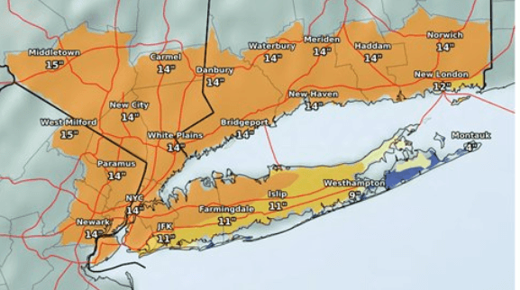 Snowfall predictions NYC Area