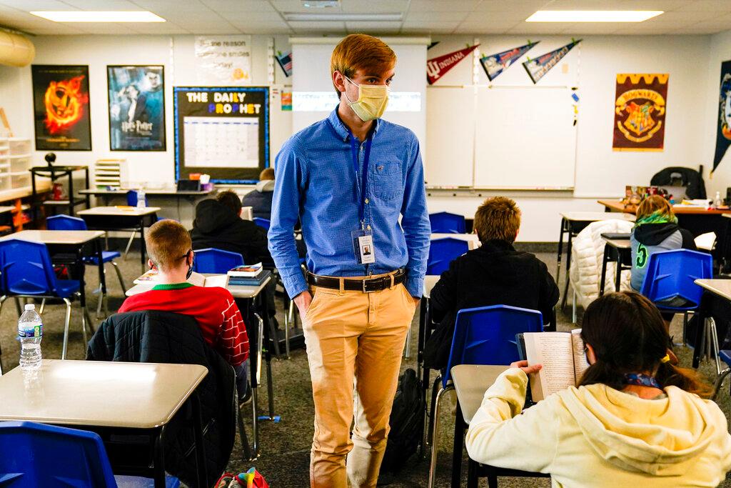 Cooper Hanson, a substitute teacher at the Greenfield Intermediate School in Greenfield, Ind.